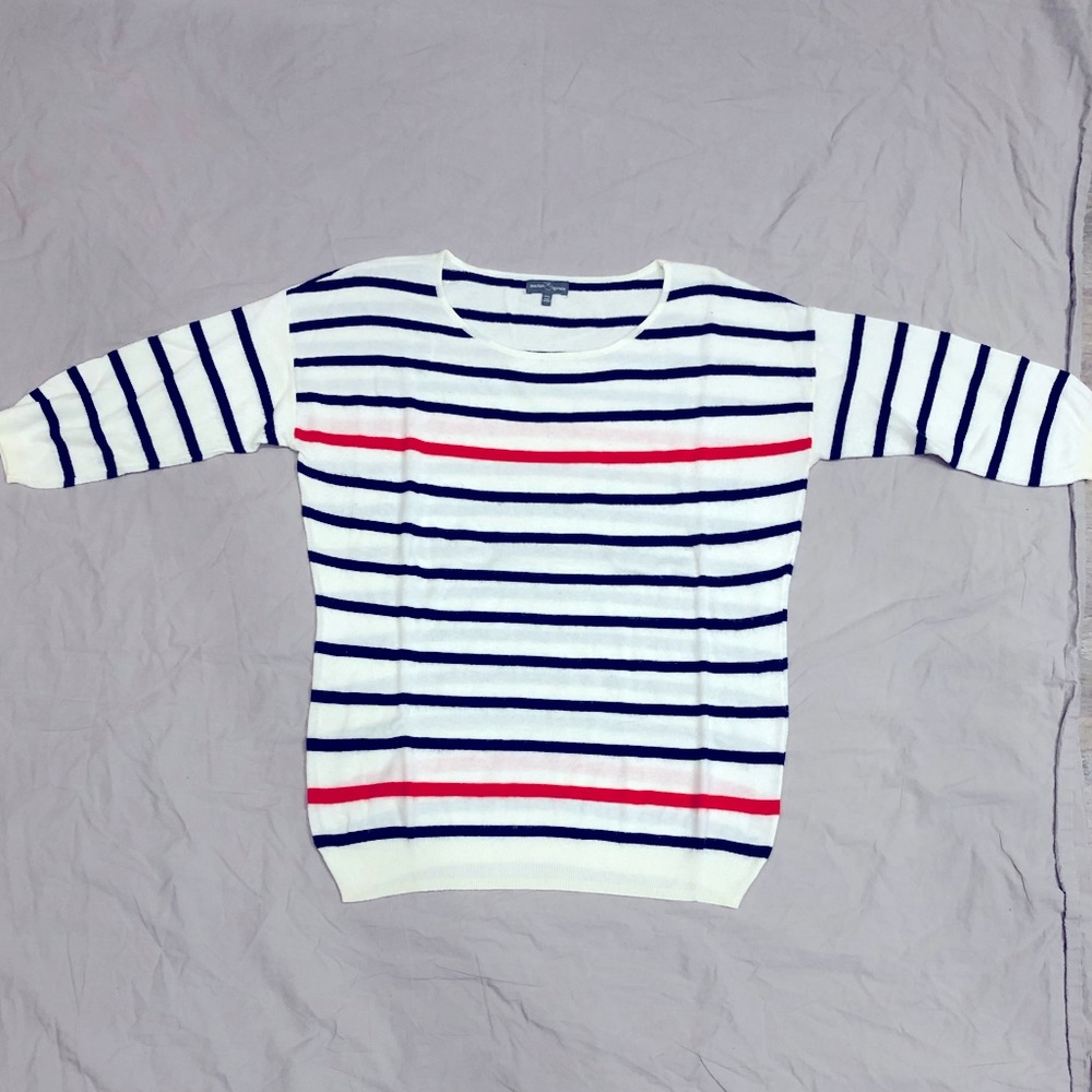 Market & Spruce. Women’s. Sweater 3/4th sleeve. Striped. Cream/Navy/Red.